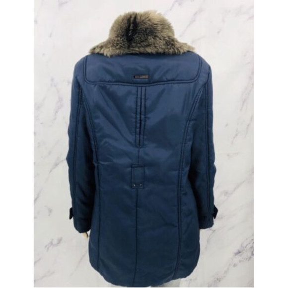 STEVE MADDEN denim blue parka, removable faux fur collar, EUC, size large - Picture 4 of 7